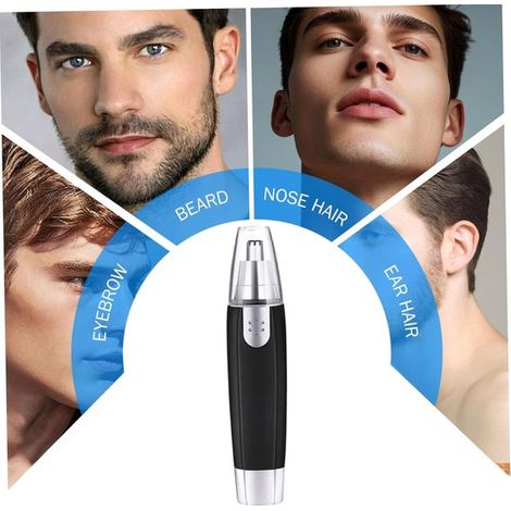 Rifinitore elettrico multifunzionale per peli del naso, sicuro e impermeabile, ideale per naso, orecchie e sopracciglia, colore nero-argento. (1/4)