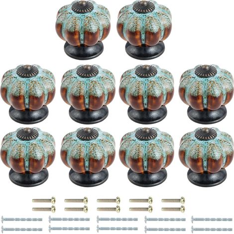 10PCS Boutons Céramique Tiroir, Ø38mm Bouton de Meuble Citrouille, Poignées de Porte Vintage en Porcelaine avec 20 Vis pour Armoires Commodes Placards - Bleu (1/5)
