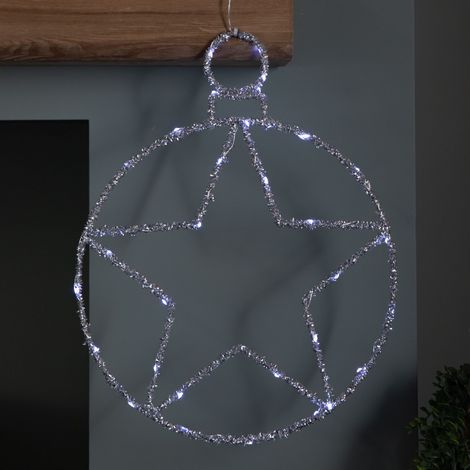 49cm Battery Powered Light up Christmas Silver Star Ball with Twinkling White LEDs (1/5)