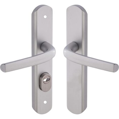 Set de Poignée de Porte sur Plaque, Version Clé I, Entraxe 195 mm, Pose Facile, en Aluminium, Protecteur de Cylindre Inox Ajustable de 5 mm, Anodisé Argent (1/5)