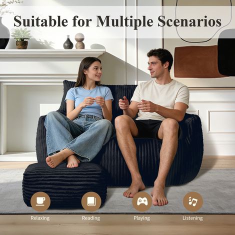 Pouf double avec repose-pieds – Grand pouf-lit convertible adulte/enfant, idéal salon, chambre, résidence étudiante ou balcon (1/4)