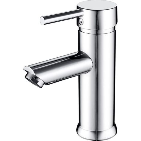 Bathroom Faucet, Single Handle Basin Mixer Tap, Brass Body, Modern Adjustable Sink Tap, Hot and Cold Water, Silver Chrome Finish (Short) (1/5)