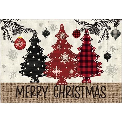 Placemat - Motif Flocon De Neige Arbre De Noël - 45 X 30 Cm - Tissu Polyester Résistant Aux Plis Et Aux Taches - Pour Décoration De Table Festive - 1 Pièce (1/5)