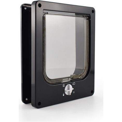 Gatera y puerta manual, gatera de 4 posiciones con túnel para gatos, negra, tamaño L (1/5)