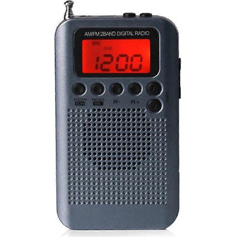 Digitales Taschenradio mit AM/FM-Radio, tragbar, mit 40-mm-Lautsprecher, leicht und tragbar, Modell HRD-104 – grau