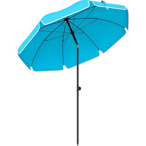 Parasol de plage Ø150 cm, déperlant, pliable, avec ancrage pour le sable, inclinaison réglable, sac de transport, bleu (1/5)