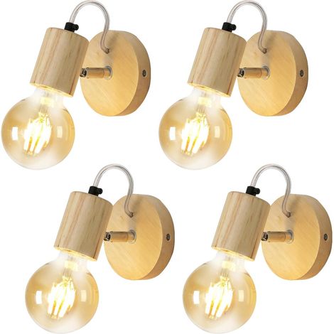 4 Pièces E27 Applique Murale Intérieure en Bois, Rotation 350° [Classe énergétique E] (1/5)