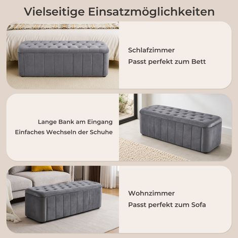 Banc en velours avec rangement, banc capitonné moderne aux angles arrondis, banc de rangement, pouf capitonné pour chambre, salon, entrée (1/4)
