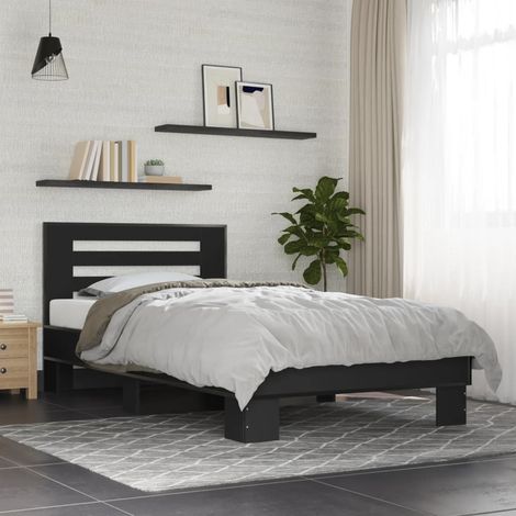 Bettgestell Schwarz 100x200 cm Holzwerkstoff und Metall (1/5)