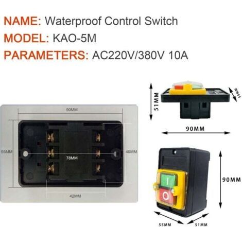 Interrupteur à bouton-poussoir étanche, AC 220V 380V 10A, marche/arrêt, adapté aux machines-outils. (1/3)