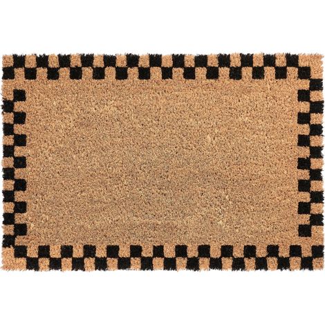 Paillasson en Fibre de Coco 40 x 60 cm Antidérapant Dessous en PVC Motif Uni Beige et Noir Sagada (1/5)