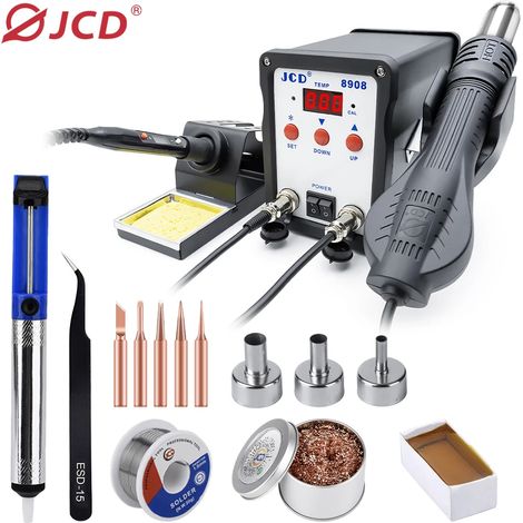 Machine de soudage et de réparation 2 en 1 (220 V, 750 W) avec fer à souder et pistolet à air chaud pour la réparation de composants SMD et BGA. (1/5)