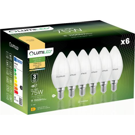 6x LED-Lampe E14 Kerzenform B35 10W = 75W 1100lm 3000K Warmweiß 180° LUMILED
