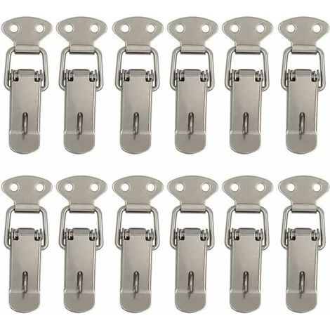 – Lot de 12 attaches capot à fermeture à levier – Loquets à ressort en acier – Pour coffres, portes et armoires – Dimensions 72mm (1/5)