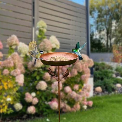 Baño para pájaros de metal de 84 cm para uso exterior, estilo vintage, con comedero integrado, ideal para decorar el jardín, la terraza, el patio y el césped.