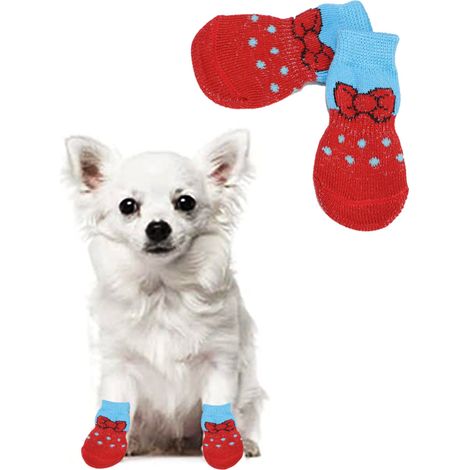 Chaussettes Pour Chien - Coton Tricoté Anti-Dérapant - Intérieur Hiver Confortable - Lot De 4 (1/5)