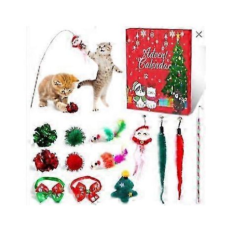 Calendrier de l'Avent Chat Noël 2025 Cadeau de Noël Chat Jouet Canne à pêche interactive Jouets à plumes Souris Peluche Balles Colliers (1/3)
