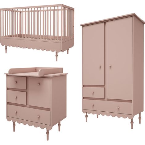 Chambre bébé complète lit évolutif 70x140 – Commode à langer 3 tiroirs – Armoire 2 portes en panneaux MDF – Fabrication européenne