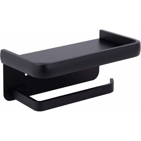 Toilettenpapierhalter zur Wandmontage mit Ablage, ohne Bohren, selbstklebender Toilettenpapierhalter aus Aluminium, Papierrollenhalter für Badezimmer-WC, Schwarz