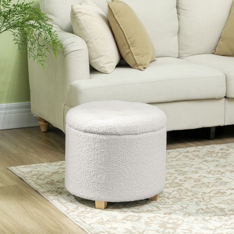 Tabouret avec rangement - avec pieds en bois - boîte de rangement - blanc - reposepieds rond - tabouret avec couvercle - Pratique