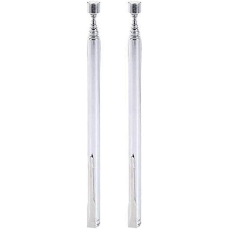 QORVA-Lot de 2 Acier Inoxydable Aimant Telescopique, Ramassage Magnétique, Tige Télescopable Magnétiques, Récupérateur Aimanté tête Hexagonale, Pick up Rod Magnetics, 66 cm - Argenté