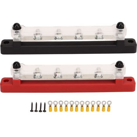 2PCS Batterie Bus Bar Noir Rouge DC12V à 48V 150A M6 Terminal 6 Stud pour RV Car Ship Yacht Power System (1/5)