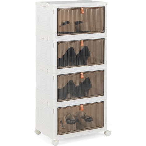 Scarpiera pieghevole a 4 piani con porte magnetiche ruote bloccabili, Mobile scarpe impilabile Bianco 40x27,5x83,5cm (1/3)