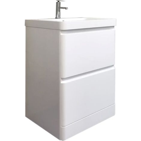 Meuble Salle de Bains avec vasque/lavabo BORA 80 à poser laqué Blanc brillant avec plan résine (1/5)