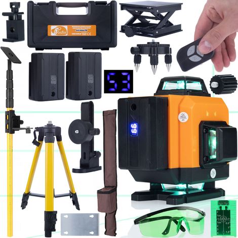 Rosfix Set Orange Tiger ROT16L – 16 Linien Kreuzlinienlaser mit Stativ, Teleskopstange, Zieltafel & Brille  360° Grünlaser  IP54  ±3° Selbstnivellierung  Baulaser-Set