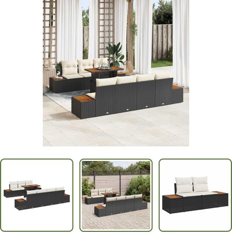 vidaXL Mobilier extérieur - Ensemble de canapé de jardin avec coussin 8 pcs Noir Poly rotin (1/5)