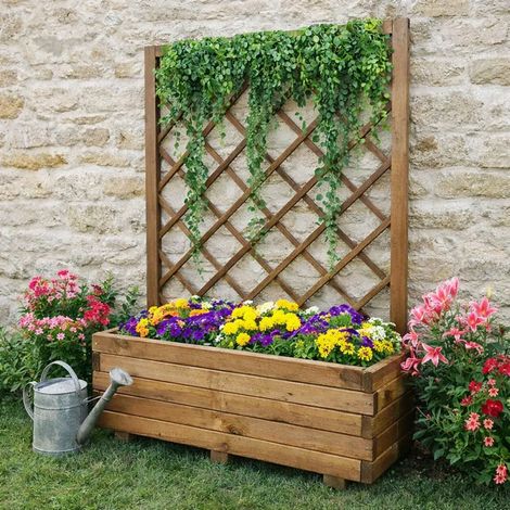 Jardinière bois autoclave classe 3 avec treillis 90x31x140cm (1/5)