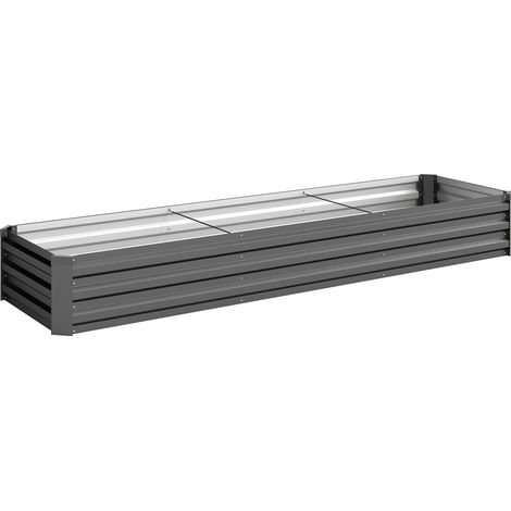 Carré potager rectangulaire surélevé en acier galvanisé, gris foncé, à fond ouvert, 240x60x30 cm, lit de jardin pour légumes et plantes (1/5)