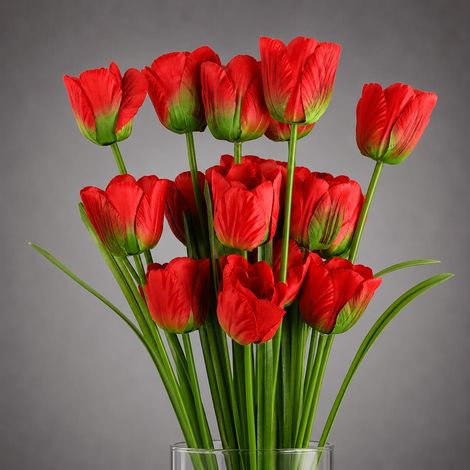 Pack of 6 x 80cm Artificial Tulip Red Stem - Premium Quality (1/5)