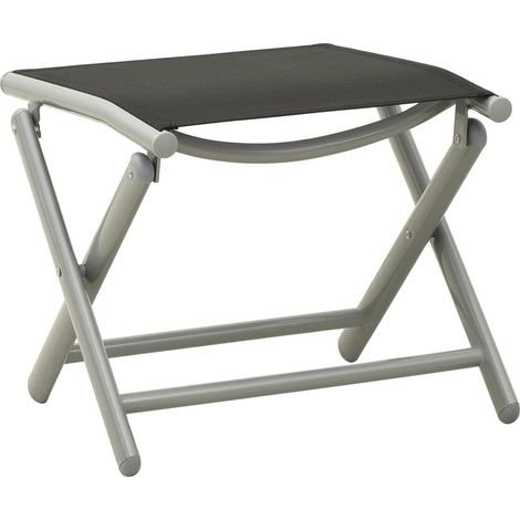 Repose-Pieds pliable pour Salon ou Chambre - Tabouret Pouf Noir et argenté Textilène et aluminium BV323946 - BonneVie (1/5)