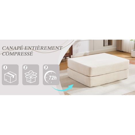 Pouf convertible en tissu côtelé avec deux blocs de mousse épaisse, assise confortable et fauteuil-lit pliable pour salon (1/5)