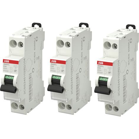 ABB Lot de 3 disjoncteurs Ph+N raccordement Vis 10A-4,5Ka - Courbe C (1/3)