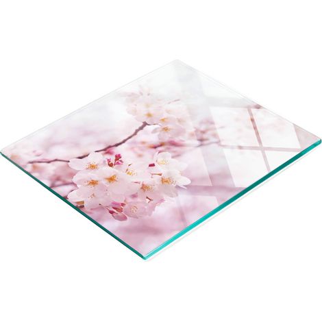 Tabla de cocina de vidrio templado con motivos decorativos de flores de cerezo, 60x52 cm. (1/5)