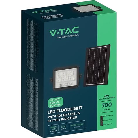 PROIETTORE A LED 'CCT' CON PANNELLO SOLARE 50W / 700 lumen - VTAC