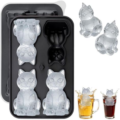 Molde Para Cubitos De Hielo - Silicona - Forma De Gato 3D - 4 Compartimentos - 18,5 X 12 X 5,6 Cm - Reutilizable - Libre De BPA (1/5)