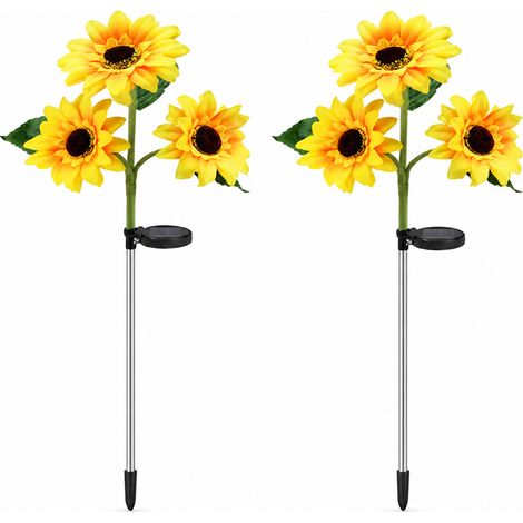 Lumiere Solaire Tournesol, Piquet Jardin Solaire 2 Pcs, Lumiere Decorative Extérieur, LED Auto-Capteur Sans Fil pour Alle, Pelouse, Cour, Massif (1/5)