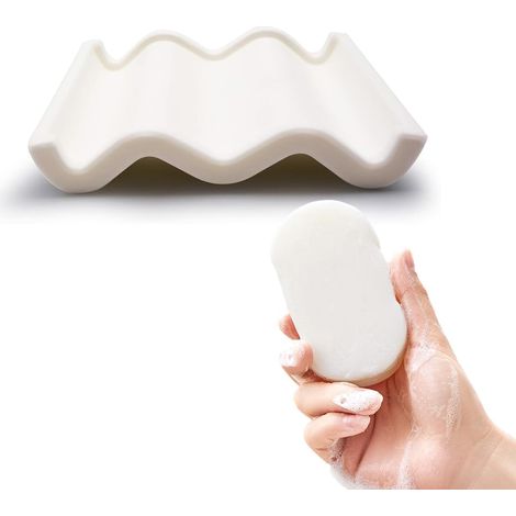 Boite à Savon, Silicone Porte Savon Douche, Ondulé Porte-Savons, Blanc Repose Savon, pour Salle de Bain, Cuisine, Toilettes (1/5)