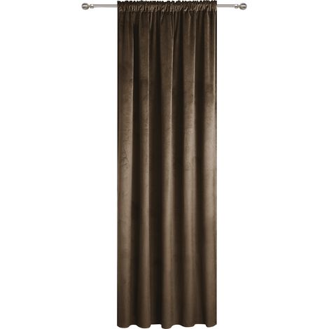 Rideau occultant en velours à galon fronceur Chocolat 140x250 cm (1/4)