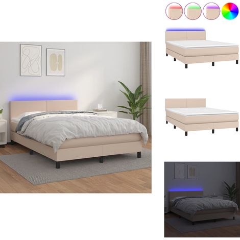 Boxspringbett mit Matratze & LED Cappuccino-Braun 140x200cm - Boxspringbett - Doppelbett - Lederbetten - Betten Mit Beleuchtung - Lattenrost (1/5)