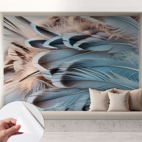 Selbstklebend Tapete - abwaschbar - Raumgestaltung  Schlafzimmer Wohnzimmer Tapete Blaue Federn 208x146 cm (1/5)