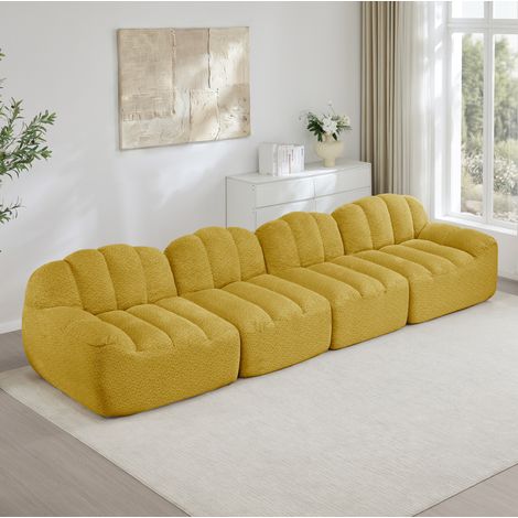 Modulares Sofa (366x104x79 cm), ergonomisch geschwungen, breite Sitzfläche, Granuliertes Fleece, Gelb (1/5)