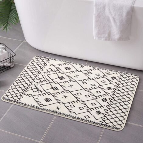 Tapis De Salle De Bain 40 X 60 Cm Boho Marocain Géométrique Ferme Tapis De Bain Antidérapant Microfibre Douce Lavable en Machine Tapis De Bain Tapis De Sol pour Salle De Bain Baignoire (1/4)