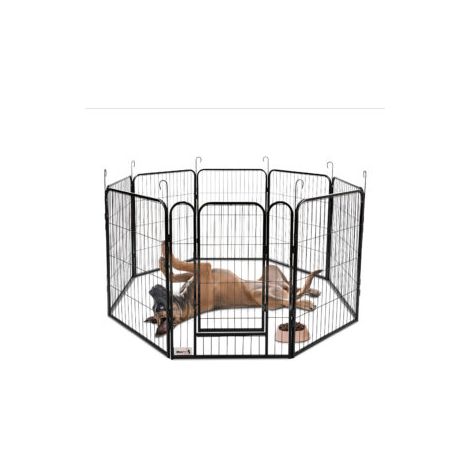MaxxPet Parque para perros – Valla para perros interior y exterior - Parque para cachorros, conejos y mascotas - Zona de juegos plegable – Jaula con 8 paneles – 78x60 cm - Incl. mantita absorbente (1/5)