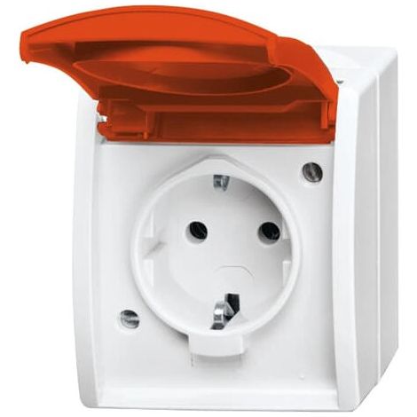 Busch-Jaeger Presa SCHUKO® con coperchio a cerniera 16 A bianco alpino/rosso  - ocean® (20 EW/DVN-54), 2CKA002083A0839
