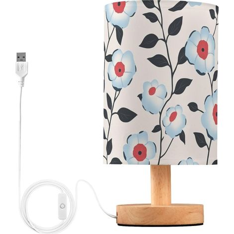 Lampe de table grise à motif floral bleu clair style minimaliste (1/5)