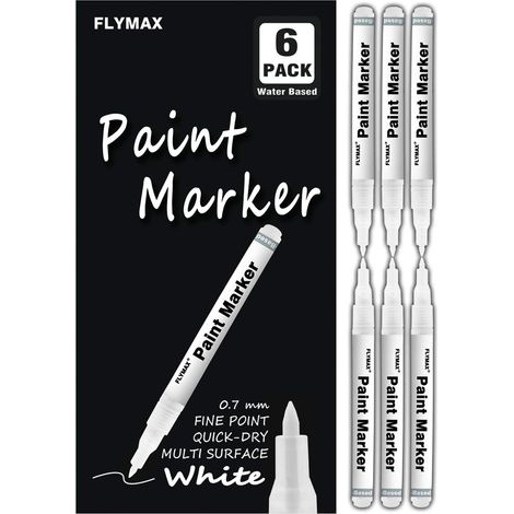 Lot de 6 marqueurs blancs de 0,7 mm pour bois, pierre, plastique, cuir, métal, toile, céramique, pointe extra fine, encre opaque (1/5)